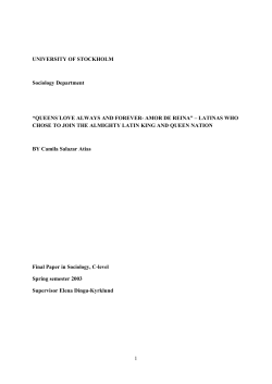 UNIVERSITY OF STOCKHOLM Sociology Department