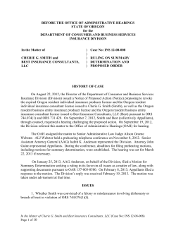 Enforcement Action - Agent/Producer, Cherie G. Smith and Best