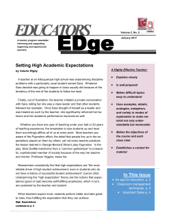 In This Issue Setting High Academic Expectations