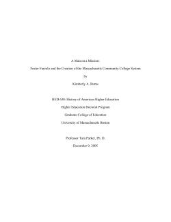 A Man on a Mission: Foster Furcolo and the Creation of the