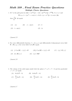 Math 209 , Final Exam Practice Questions