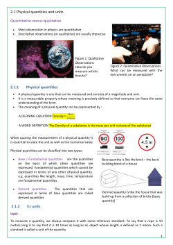 2.1 Physical quantities and units Quantitative versus qualitative 2.1.1
