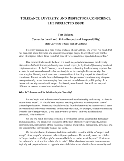 TOLERANCE, DIVERSITY, AND RESPECT FOR CONSCIENCE