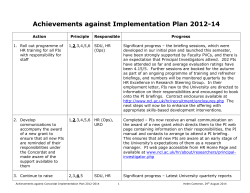 Achievements against Implementation Plan 2012-14