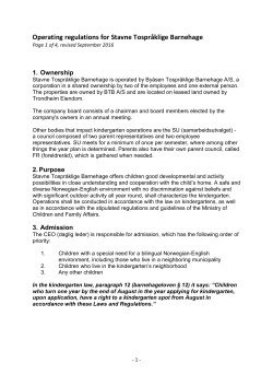 Operating regulations for Stavne Tospr&aring;klige Barnehage