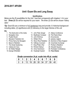 2016-2017 APUSH Unit I Exam IDs and Long Essay