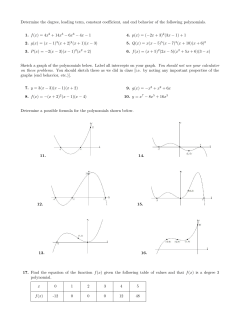 Determine the degree, leading term, constant coefficient, and end