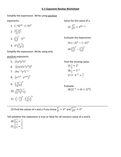 6-1 Exponent Review Worksheet Simplify the expression. Write