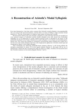 A Reconstruction of Aristotle`s Modal Syllogistic