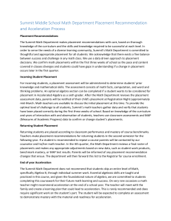 Summit Middle School Math Department Placement