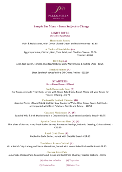 Sample Bar Menu &ndash; Items Subject to Change LIGHT BITES