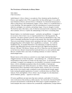 The Persistence of Patriarchy in History Matters Julia Adams (Yale