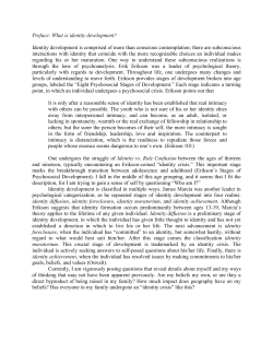 Preface: What is identity development? Identity development is