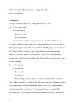 1 Verbal passives in English and Hebrew: a comparative study Aya