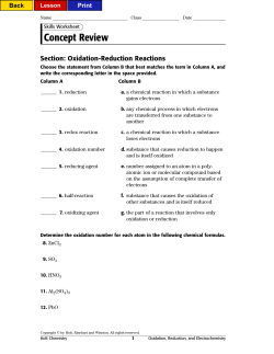Concept Review: Oxidation