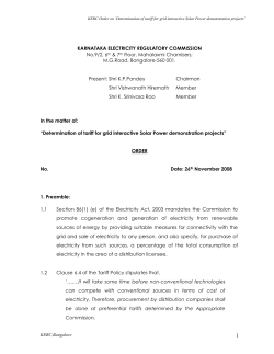 Tariff for grid interactive solar power demonstration projects, Dated