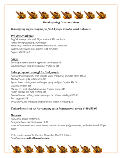 Thanksgiving Take-out Menu Pre-dinner nibbles Soups Sides per