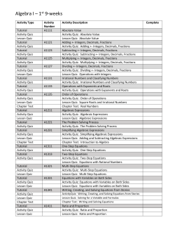 Algebra I Sem. 1 Assignments