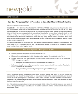 New Gold Announces Start of Production at New Afton Mine in