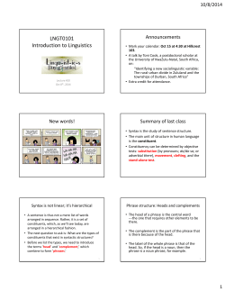 Lecture 10: Syntax cont.