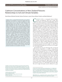 Cadmium Concentrations in New Zealand Pastures: Relationships