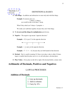 Arithmetic of Decimals, Positives and Negatives