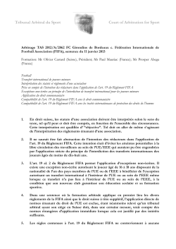 TAS xxx - Jurisprudence - Court of Arbitration for Sport