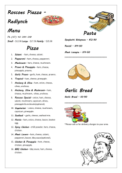Roscoes Piazza - Redlynch Menu Pizza Pasta