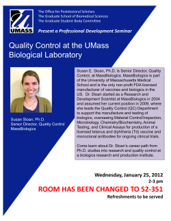 ROOM HAS BEEN CHANGED TO S2-351 Quality Control at the