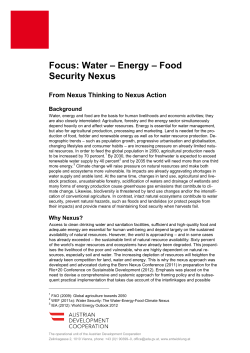 Focus: Water &ndash; Energy &ndash; Food Security Nexus