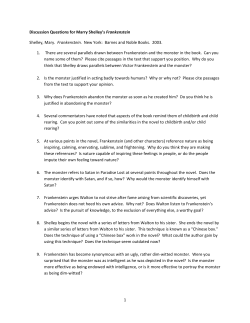1 Discussion Questions for Marry Shelley`s Frankenstein Shelley