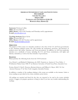 PSCI 1040.007 - UNT &ndash; Political Science