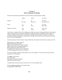 Lesson 3 Parts of Speech: Pronouns