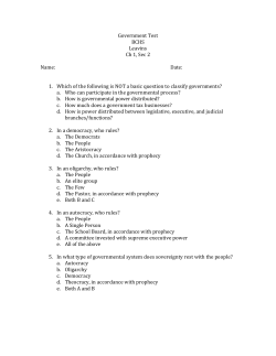 Government Test BCHS Leavins Ch 1, Sec 2 Name: Date: 1. Which