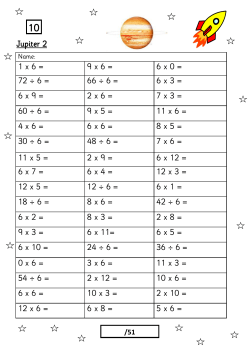 Jupiter 2 1 x 6 = 9 x 6 = 6 x 0 = 72 &divide; 6 = 66 &divide; 6 = 6 x 3 = 6 x 9 = 2 x 6