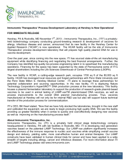 ITI`s Process Development Laboratory at Hershey is Now Operational