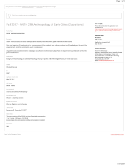 Fall 2017 - ANTH 210 Anthropology of Early Cities (2 positions)