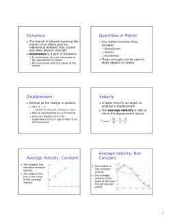 Dynamics Quantities in Motion Displacement Velocity Average