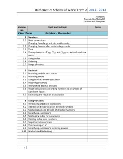 Mathematics Scheme of Work: Form 2