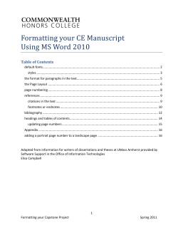 Formatting your CE Manuscript Using MS Word 2010