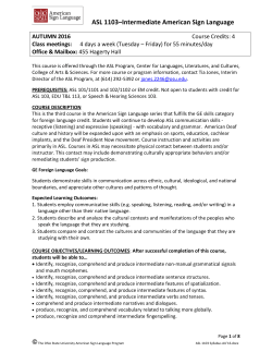 ASL 1103 Syllabus 2016 web - American Sign Language Program
