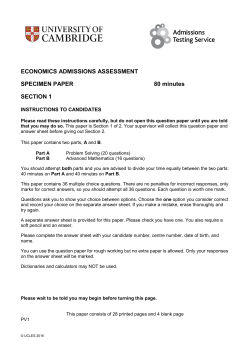 ECONOMICS ADMISSIONS ASSESSMENT SPECIMEN PAPER 80