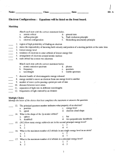 Electron Configurations: Equations will be listed on the