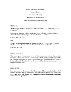 1 History of Western Civilization I Rutgers, Newark Tuesday and