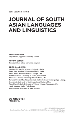 Journal of South Asian Languages and Linguistics