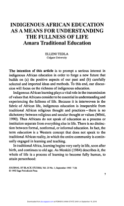 INDIGENOUS AFRICAN EDUCATION AS A MEANS