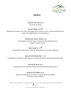 Spring Menu - Inn at Sunset Hill