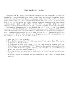 Math 403: Perfect Numbers Euclid (circa 300 BC) and the classical