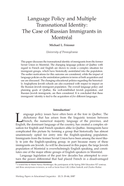 The Case of Russian Immigrants in Montr&eacute;al