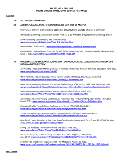 AEC 305 -001 &ndash; FALL 2012 COURSE OUTLINE (DATES/TOPICS